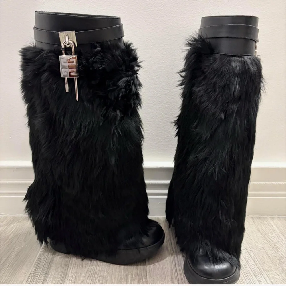 Brand New Givenchy Shark Lock alpaca knee-high boots size 40. - Picture 4 of 11